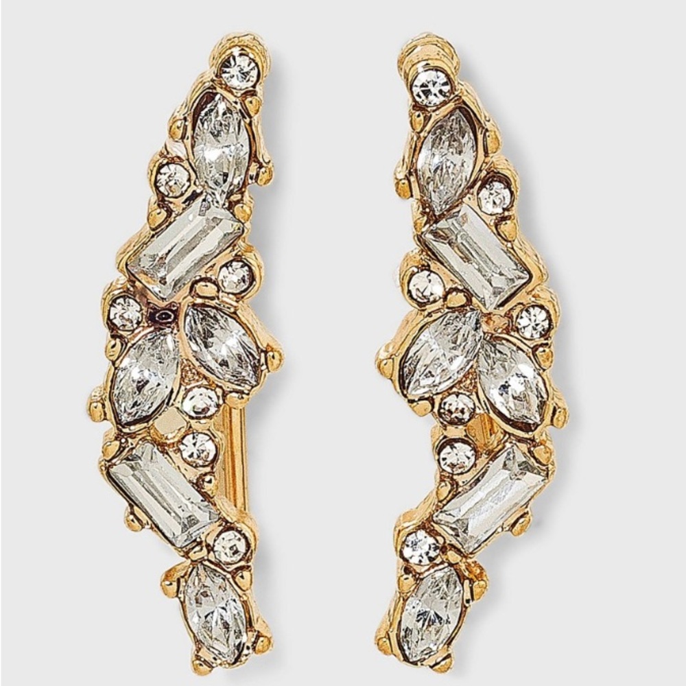 NWT SUGARFIX by BaubleBar Crystal Cluster Ear Crawlers - Gold